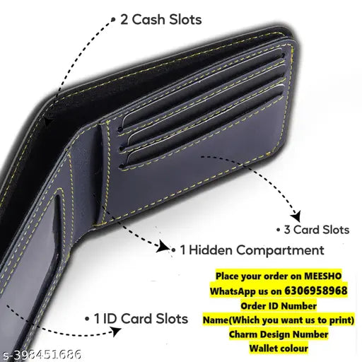 Customised men's canvas & leather wallet, personalised with name "NewBlue", features 5 compartments, free size (11cm x 9cm) - modern personalised accessory, handcrafted in India