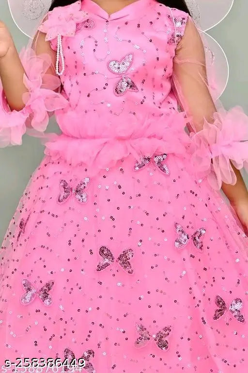 Embellished cotton-linen three-quarter sleeve Pori dress for kids (4-5yrs - 11-12yrs), perfect for parties & events in India