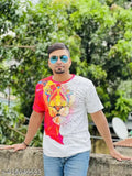Poly blend 3D lion-face tshirt, vibrant print on short sleeves, smooth and soft