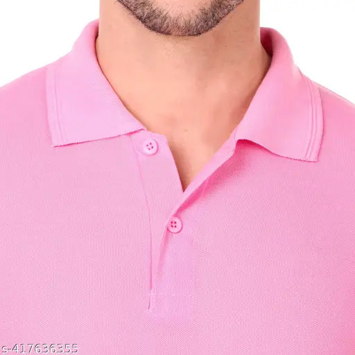 Baby Pink Cotton Blend Half Sleeve Polo Tshirt for men, casual and comfortable