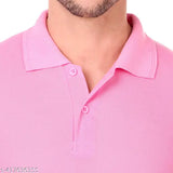 Baby Pink Cotton Blend Half Sleeve Polo Tshirt for men, casual and comfortable