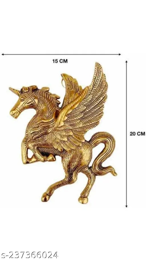 Metal flying horse statue, decorative showpiece for home, temple, office (L-B-H-15x2x19), handcrafted in India