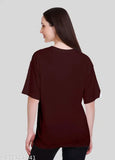 A woman wearing a black, poly cotton blend, half-sleeved sports/casual wear t-shirt