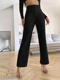 Black cotton blend women's regular fit trousers combo pack of 2