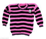 NAVMAV Unisex Winter Woolen Top Pullover Round Nack Striped Design with Attached Sticker Sweatshirt Top Sweater Keep worm & Comforte for Baby Girls & Baby Boys (2-4years)