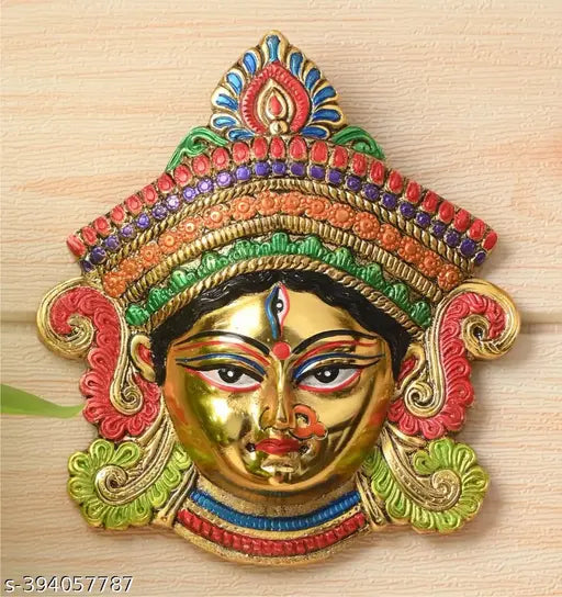 Gold-finished Maa Durga wall hanging for home decor & Diwali gifting (16.5cm x 4cm)