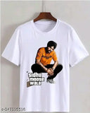 Men's printed white round neck polyester t-shirt with full sleeves and short sleeves pattern