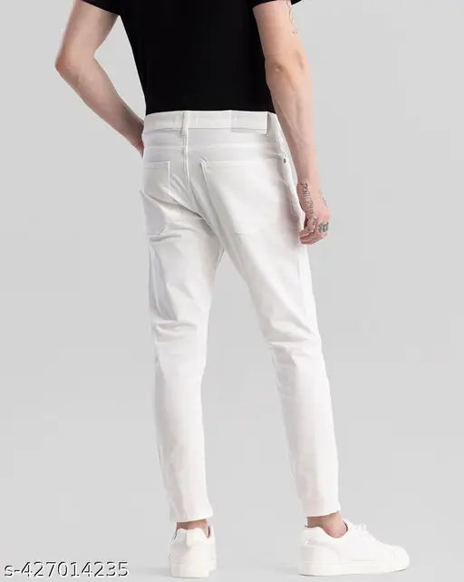 RusticBlooms comfortable white denim jeans for men, solid pattern, versatile style and fit