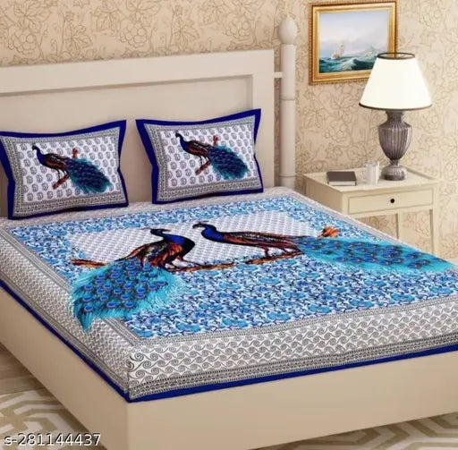 White and floral, 100% Jaipuri cotton king size double bedsheet set with 2 pillow covers. Ideal for summer use