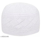 White cotton Islamic cap (2) - Traditional turkey knitting, perfect for regular use or gifting