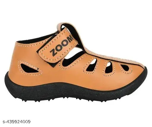 Brown open-toe children's sandals with black soles