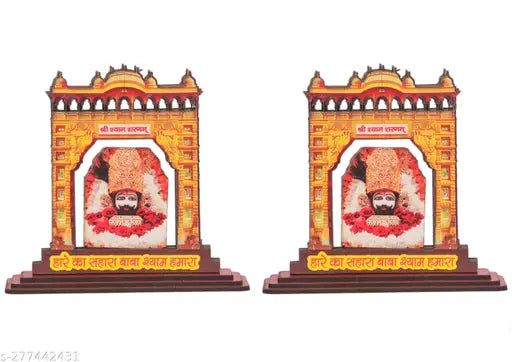 Wooden Yellow Khatushyam ji Car Idols Pack of 2 - Religious decorative showpieces for vehicles