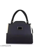 Black leather handbag with metallic hardware