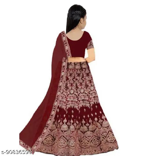Silk Lehenga Choli Set (Blue, Green, Red, Maroon, Purple), embellished with embroidery and lace, for casual or festive occasions