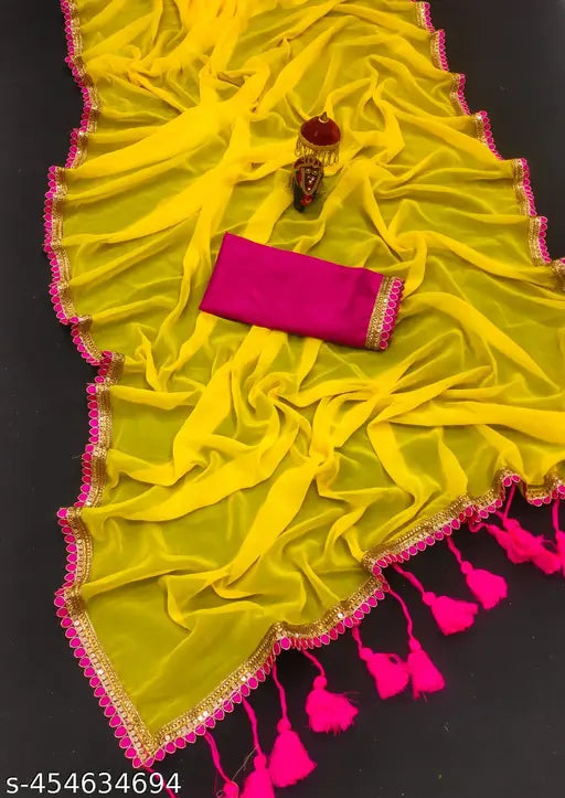 Yellow, chiffon, sari