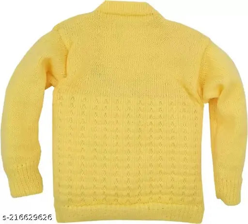 SMILEY APPU Soft Woollen Knitted Baby Boys & Girls Sweater Cap & Booties Set-Round Neck Plain (yellow)