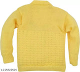 SMILEY APPU Soft Woollen Knitted Baby Boys & Girls Sweater Cap & Booties Set-Round Neck Plain (yellow)