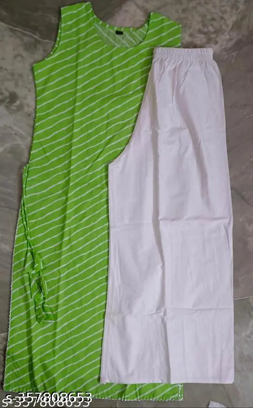 Green striped cotton lahariya kurti with sharara, fashionable Indian traditional wear