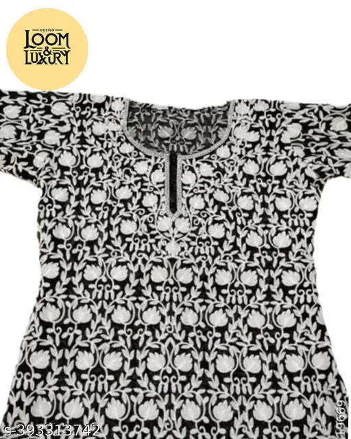 Elegant black Georgette kurti with Kashmiri Aari embroidery, perfect for every occasion. Lightweight and versatile, easy care." (105 characters)