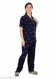 Rayon printed night suit set: women's half-sleeve shirt & pyjama, Indian origin, stylish yet functional sleepwear