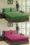 N G Products Combo Pack of Glace Cotton Satin Stripes Plain Color 2 Bedsheets for Double Bed with 4 Pillow Covers, Size 90 x 90 Inch, Color- Green & Maroon