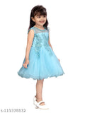 Aqua blue net sleeveless dress by Aarika Girl, turquoise patchwork design for kids ages 12 months to 5 years