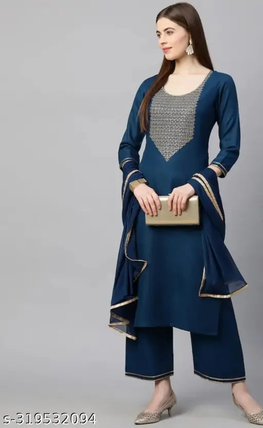 Rayon Shingar 01 Exclusive Wear woman's kurti pant set with dupatta, Solid Net style in M, L, XL & XXL sizes