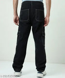 Black denim six-pocket baggy for boys, casual wear denim jeans with size fits 28-32
