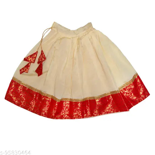 Solid red taffeta silk kids' lehenga pack (sizes 6-10 years) with floral stitch and banarsi choli