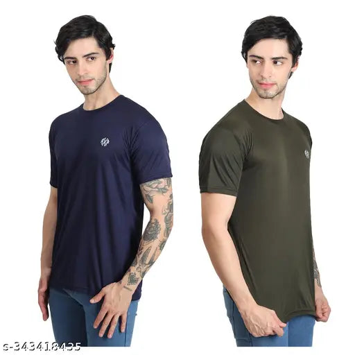 Multicolor polyester round neck T-shirts, pack of 4 for men with short sleeves and printed patterns, available in sizes M, L, XL from India