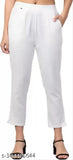 Women's white cotton blend regular fit trousers, elevating casual chic style