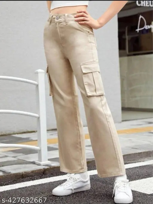 Black and cream cargo pants, women's pack of 2