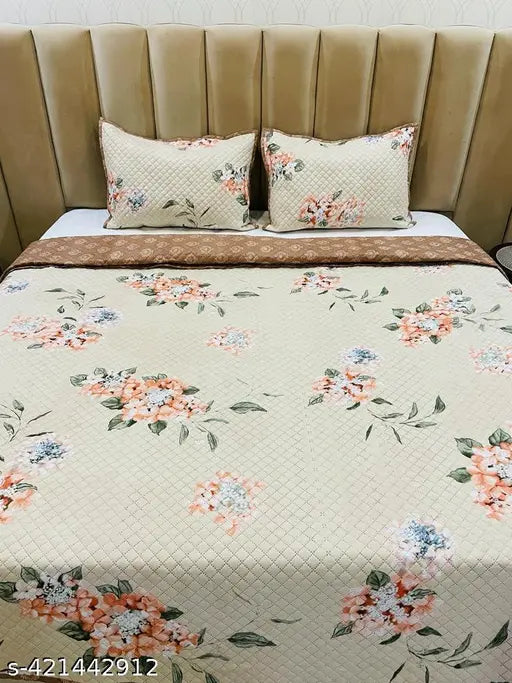 Cotton floral print reversible quilted double/king bedsheet set with 2 pillow covers (540 thread count), ideal for an AC room, from HazyDecor