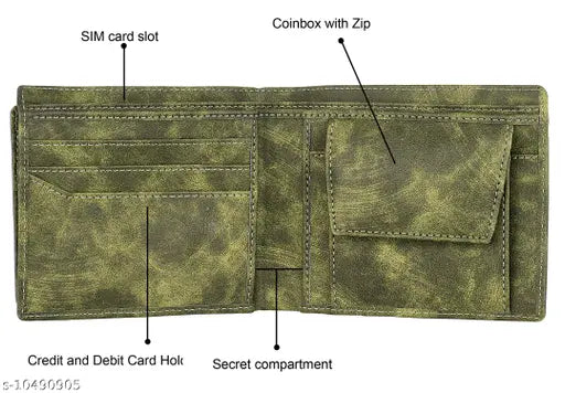 Faux leather Seetuwallet for men, long-lasting design with graphics. Four compartments, free size (9cm x 21cm), Indian craftsmanship