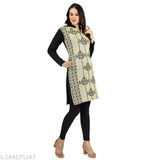 Woolen black kameez for women with embroidered border, 3/4 sleeve length