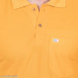 Cotton blend polo collar t-shirt, solid color for comfortable wear, short sleeves style