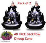 Black decorative smoke fountain for pooja, Adiyogi Shiva design, set of 2 with 40 cones and a pack of 10 cm polyresin, perfect for ceremonies