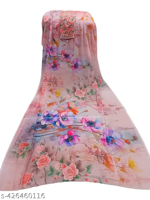 Digital print saree with floral design, lightweight material