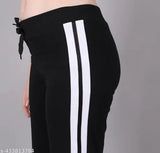 Black and white striped cotton track pants women's athletic casual style