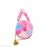 Pink and purple fur pouch handbag with gold zipper