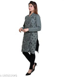 Straight woolen kurta for women, navy blue, long sleeve