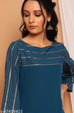 Teal poly crepe Kurta and Palazzo set, striped pattern for women's casual style, country of origin: India