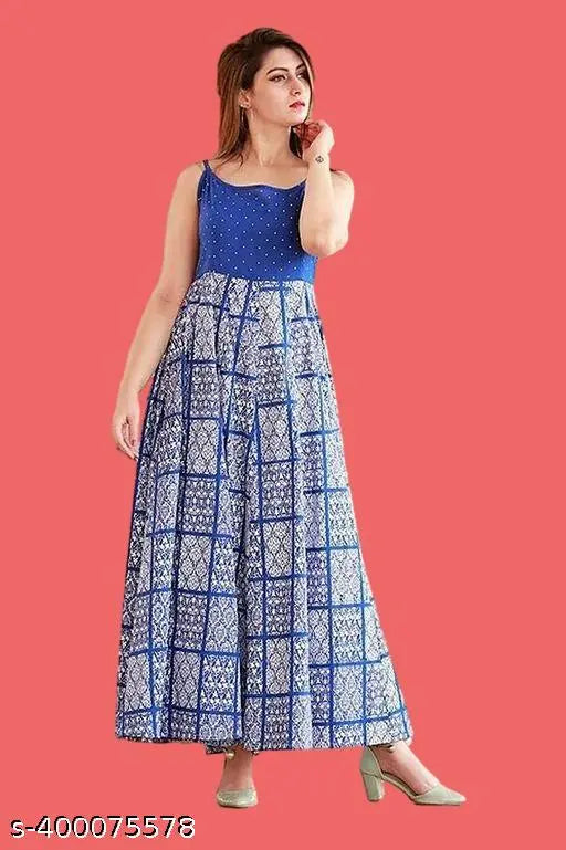 Royal blue printed Anarkali Kurta with white jacket, rayon fabric, three-quarter sleeves