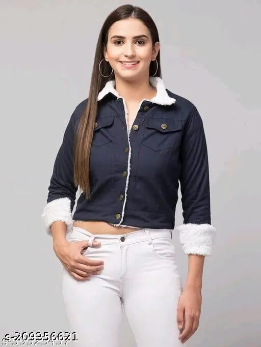 Cotton twill jacket with fur lining (Queens), long sleeve, solid pattern, high-quality shank buttons