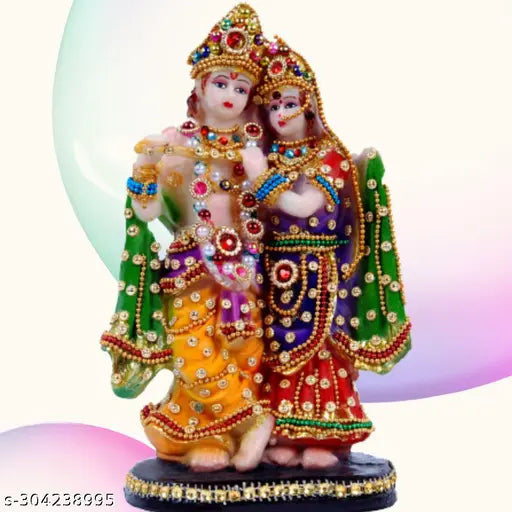 Poly resin Krishna and Radha idol set, 9cm x 13cm x 22cm, Indian artistry
