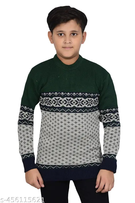 Wool colorblocked sweater for boys, agile and elegant design, 8-11 years, made in India