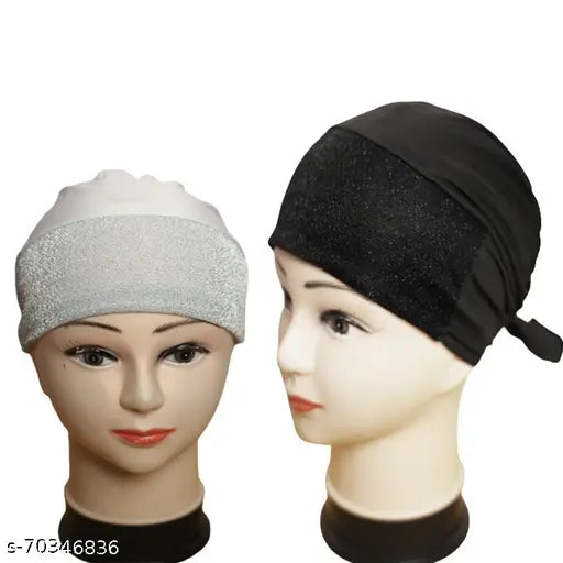 Black and white textured cotton canvas Shimmer Cap Hijab - Pack of 2 (Indian origin)
