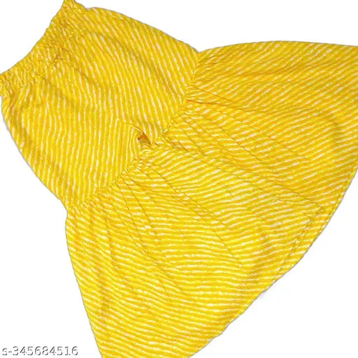 Cotton 60-60 Kids girls sunshine yellow sanganeri printed sharara set, vibrant hand block print kurti on display