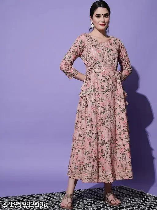 Printed anarkali kurta, flared sleeves, Gota work detailing
