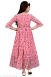Pink Georgette Girls Maxi Dress with 3/4 Sleeves, Indian-made quality casual wear for summer and special events